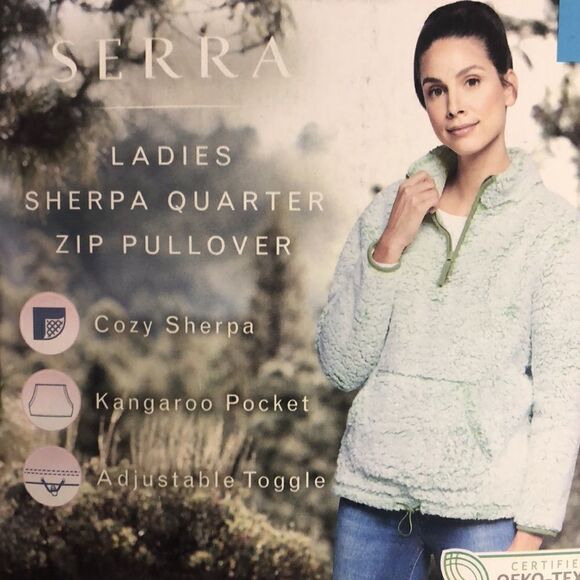 Serra Ladies Women’s Sherpa Quarter Zip Pullover Size Large Green Soft Top - Picture 2 of 6